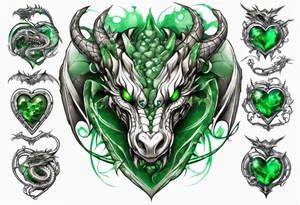 dragon with green-stone heart tattoo idea