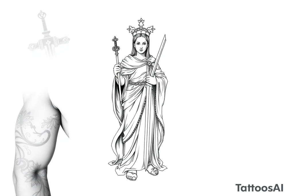 Saint Barbara standing with sword tattoo idea