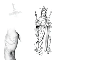 Saint Barbara standing with sword tattoo idea