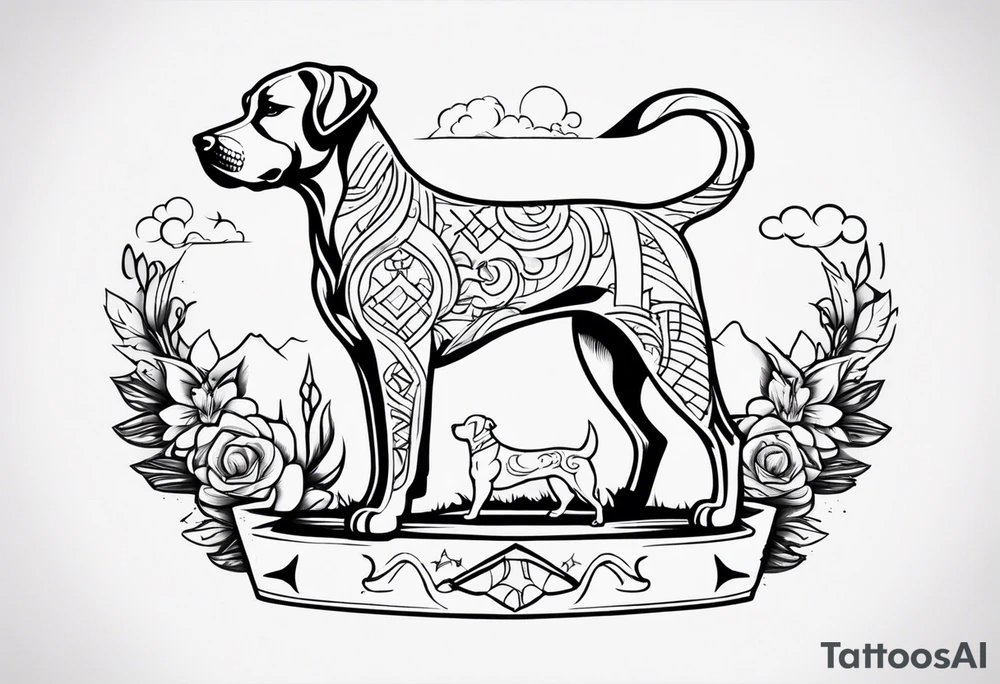 Simpletattoo with elements linked to bodybuilding dogs travel and freedom tattoo idea