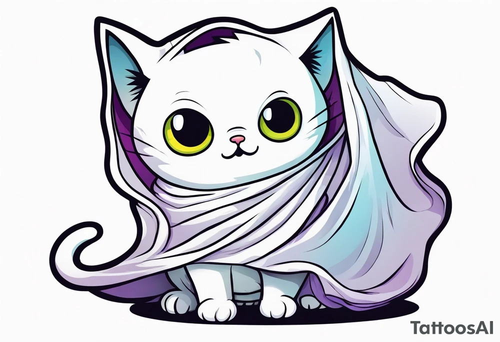 Cat wearing a sheet dressed as a ghost tattoo idea