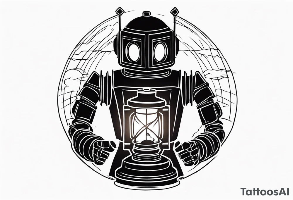 dark robot creepypasta, holding a lantern tattoo idea