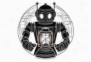 dark robot creepypasta, holding a lantern tattoo idea