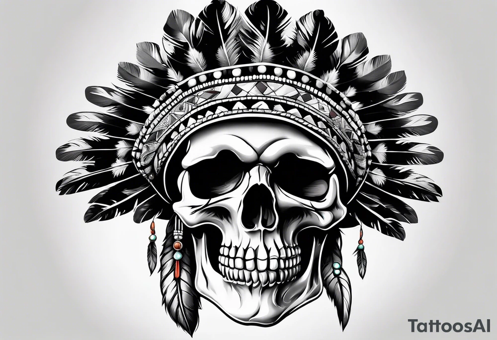 Skull with indian hat tattoo idea