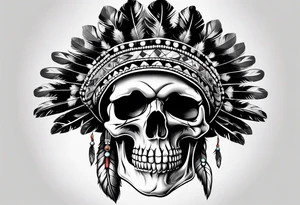 Skull with indian hat tattoo idea
