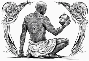 Peaceful warrior kneeling with the world on his shoulders. Peaceful tattoo idea
