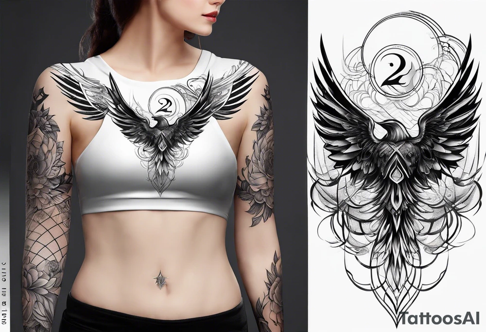 Underarm tattoo single straight line with symbol 22 and wings tattoo idea