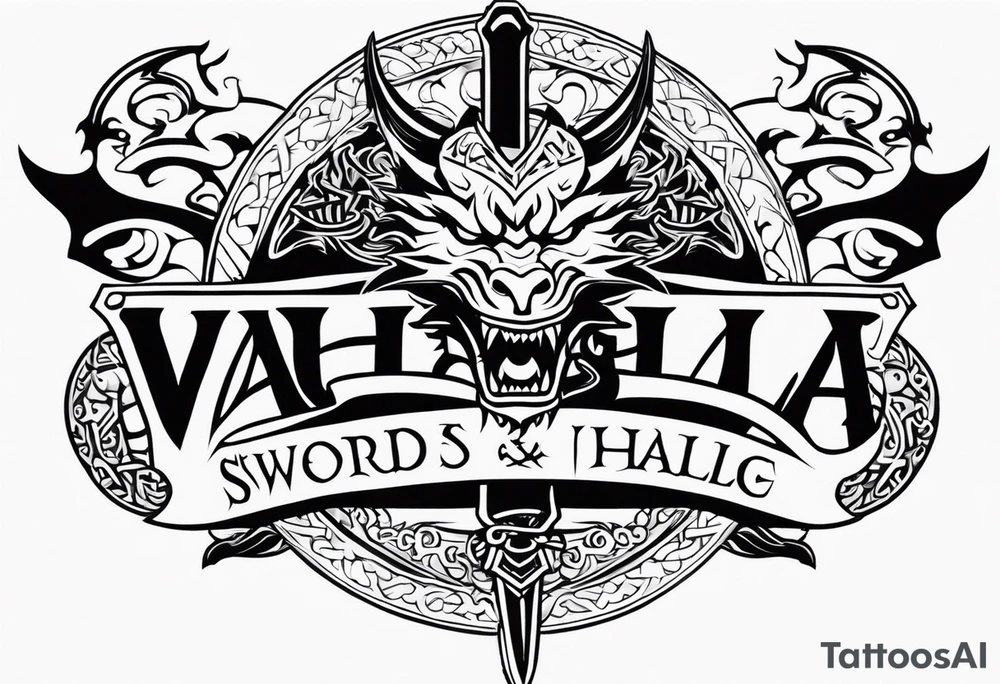 Valhalla sword dragon head axe viking church tattoo idea