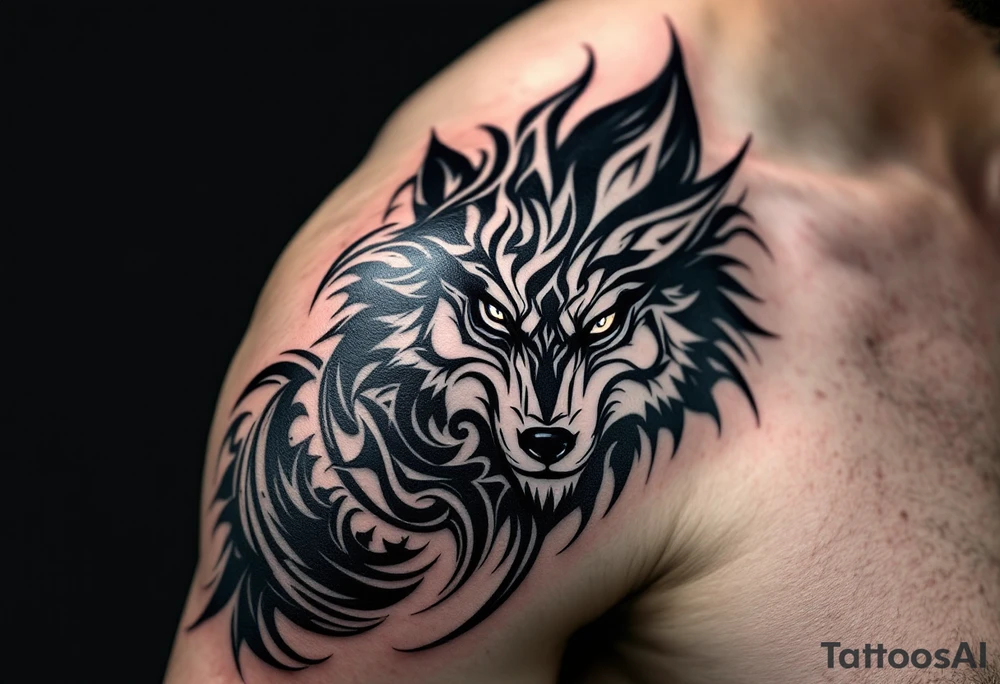 wolf face tattoo idea