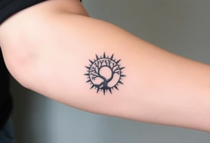 Tree inside of a spiral moving sun tattoo idea