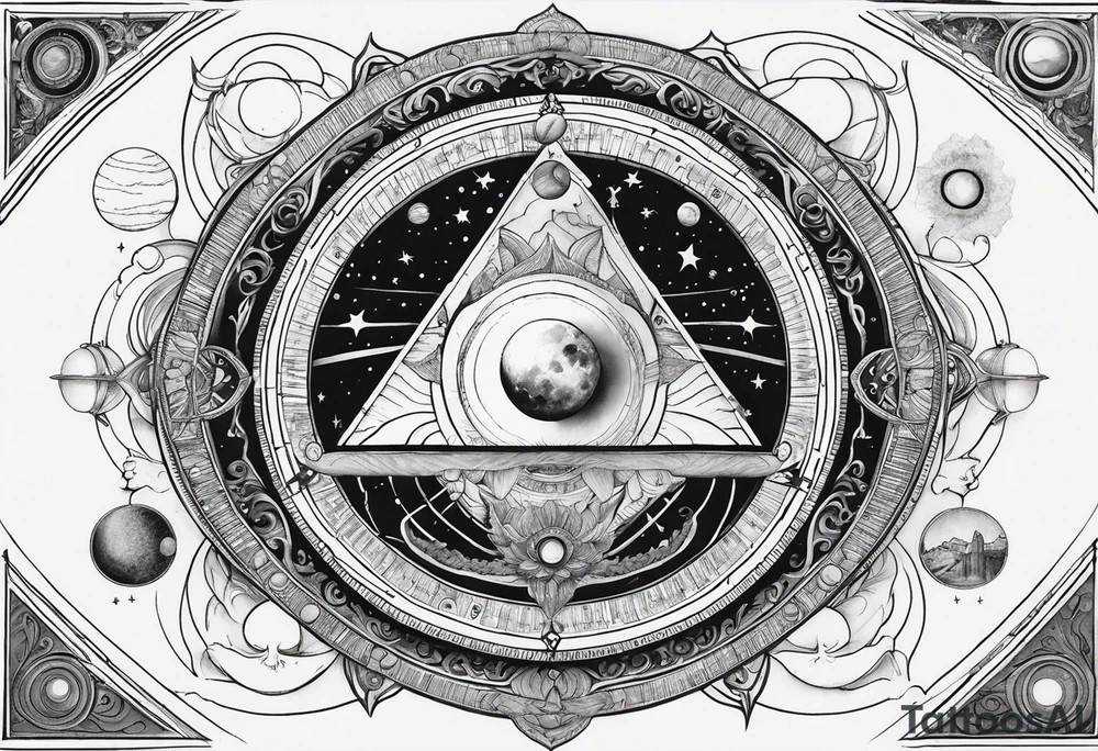 Astrology, Cancer & Aquarius, Natal Chart, symbolic, vision, yin yang, the moon, the sun, Uranus, Pluto, spiritual third eye, mystical armband tattoo idea