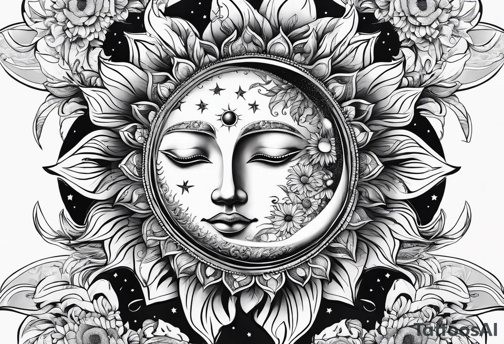 Sunflowers sun and moon tattoo idea