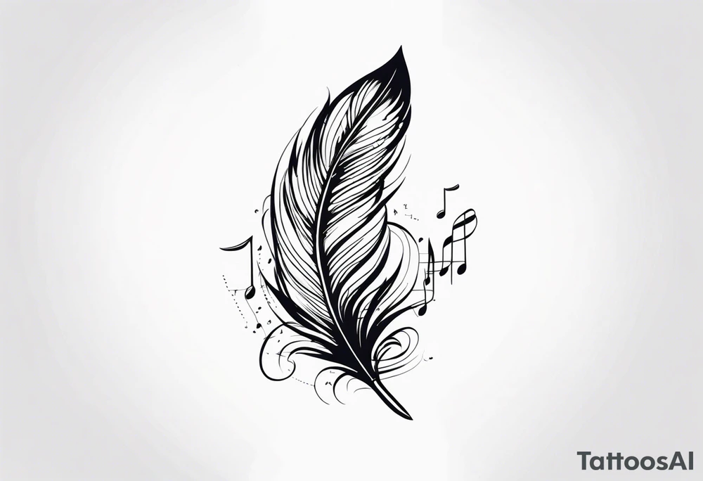 Feather tattoo with small music notes tattoo idea