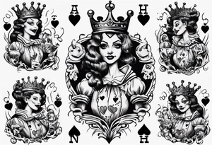 smiling queen of hearts casting a shadow that is sad tattoo idea