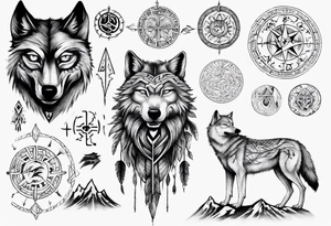 want a half sleeve on my left forearm featuring a side profile of wolf with a vegvisir for its eye, incorporating Māori patterns and Norse symbols tattoo idea