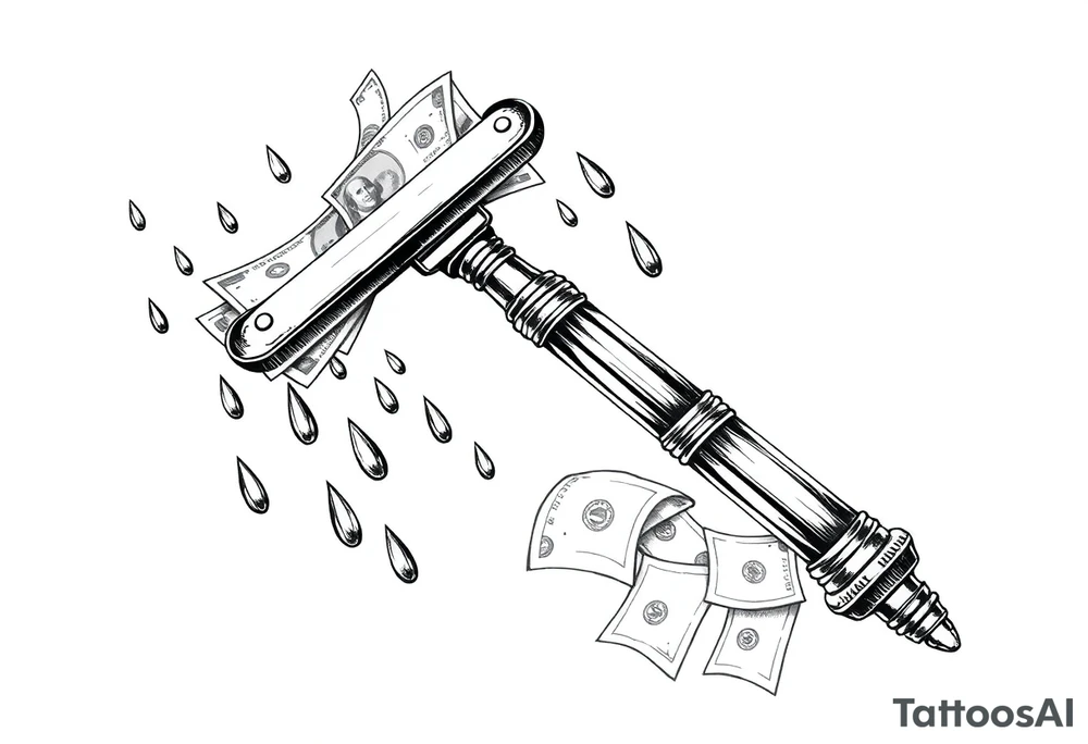 Barber pole  Razor with raining  money tattoo idea