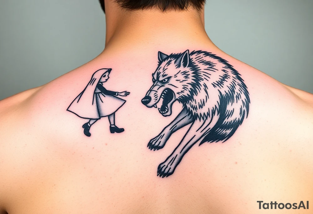 Little red riding hood and the big bad wolf hunting her tattoo idea