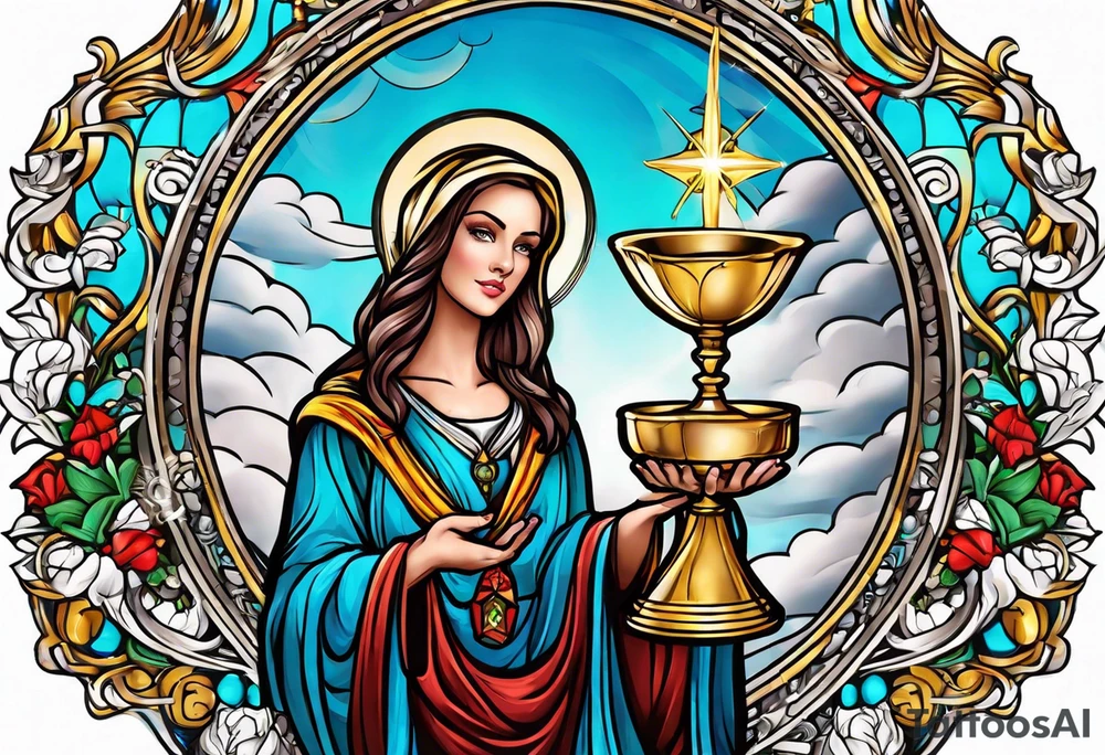 Female saint holding a chalice tattoo idea