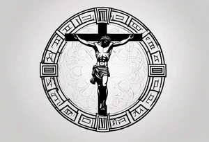 Crucified man inside a circle of Roman numerals with roman numerals on it tattoo idea