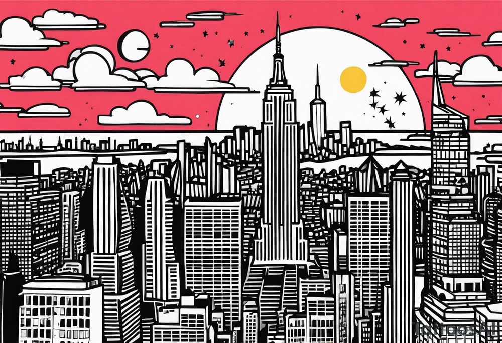 La ciudad de Nueva York con el Chrisler building y la luna como sfondo tattoo idea