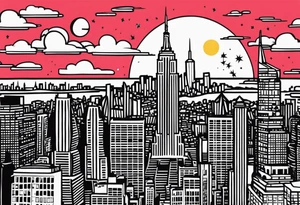 La ciudad de Nueva York con el Chrisler building y la luna como sfondo tattoo idea