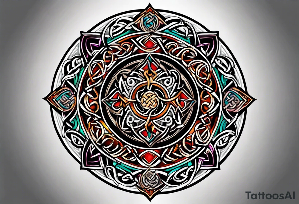 Small circular 3d colored shoulder Celtic tattoo tattoo idea