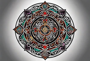 Small circular 3d colored shoulder Celtic tattoo tattoo idea