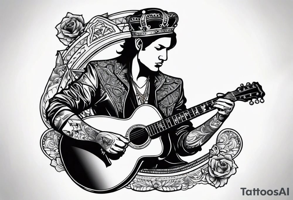 King of ace playing guitar cards tattoo idea