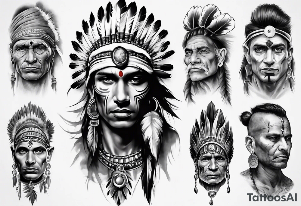indian theme man face realistic sleeve tattoo idea