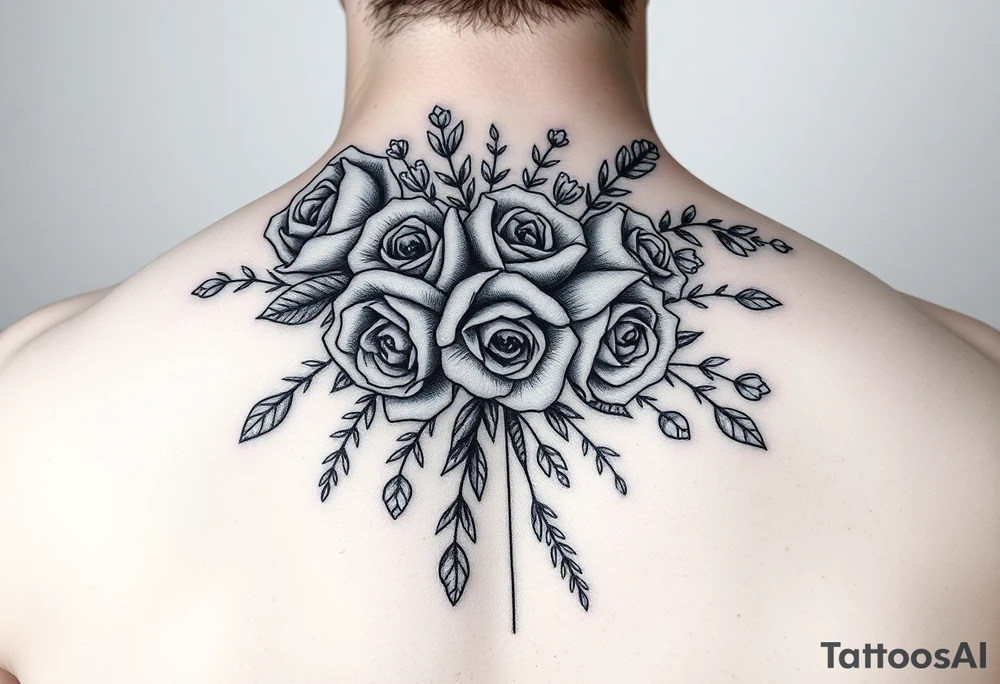 vintage bouquet of wild roses and meadow flowers with morning dew tattoo idea