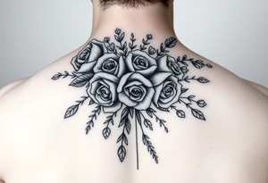 vintage bouquet of wild roses and meadow flowers with morning dew tattoo idea