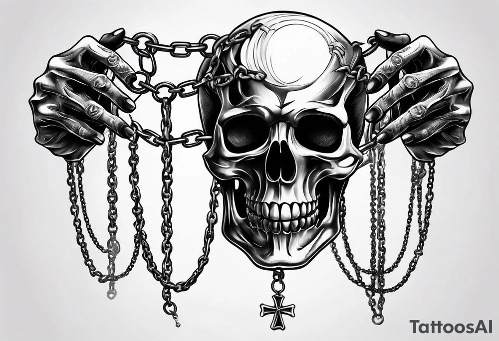 Skeleton hands that are chained together breaking the chain in the middle tattoo idea