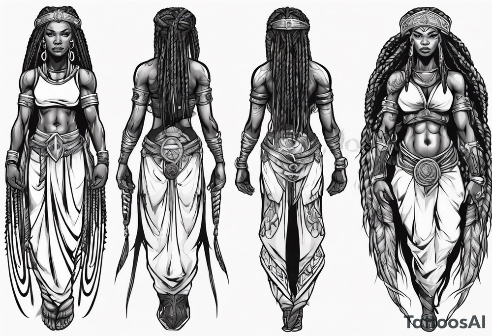 African female Viking warrior full body angelic
slim long face long braided hair descending from heaven tattoo idea