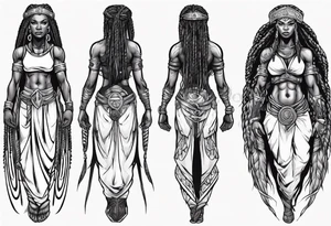 African female Viking warrior full body angelic
slim long face long braided hair descending from heaven tattoo idea