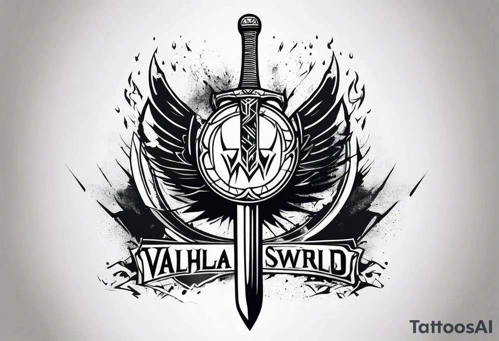 Valhalla sword shield lightning mist tattoo idea