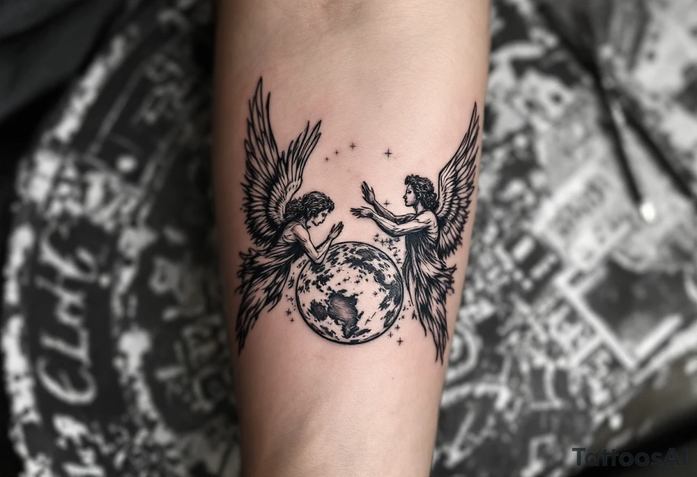 angels looking down upon the world/earth. tattoo idea