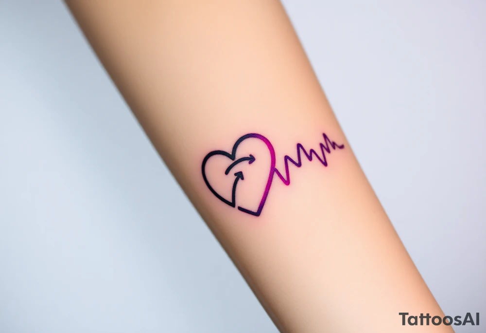 A heartbeat that transitions into sound waves, colored in vibrant neon colors like turquoise, purple, and fuchsia, representing a modern twist on emotion. tattoo idea