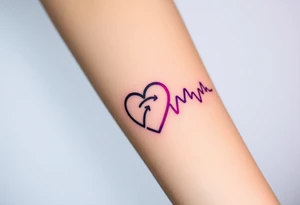 A heartbeat that transitions into sound waves, colored in vibrant neon colors like turquoise, purple, and fuchsia, representing a modern twist on emotion. tattoo idea