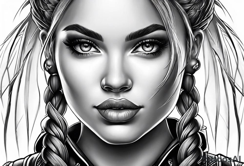 Bikergirl with dutch braids tattoo idea