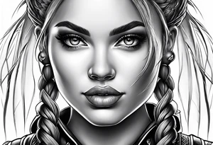 Bikergirl with dutch braids tattoo idea