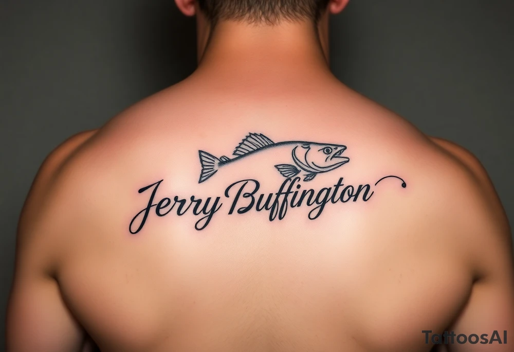 Memorial of Jerry Buffington
 fishing with name in fishing line tattoo idea