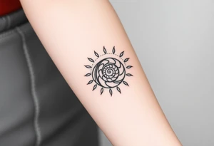 Fibonacci spiral shell inside of painted sun tattoo idea