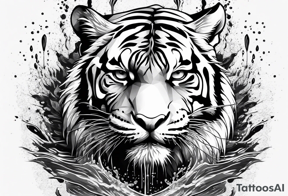 full tiger body splashing paw into water tattoo idea