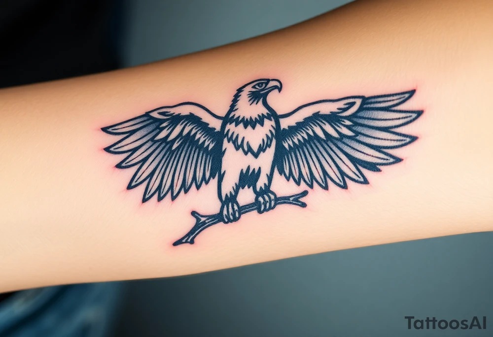 A majestic Moravian eagle perched on a branch, its wings spread wide, symbolizing freedom and strength tattoo idea