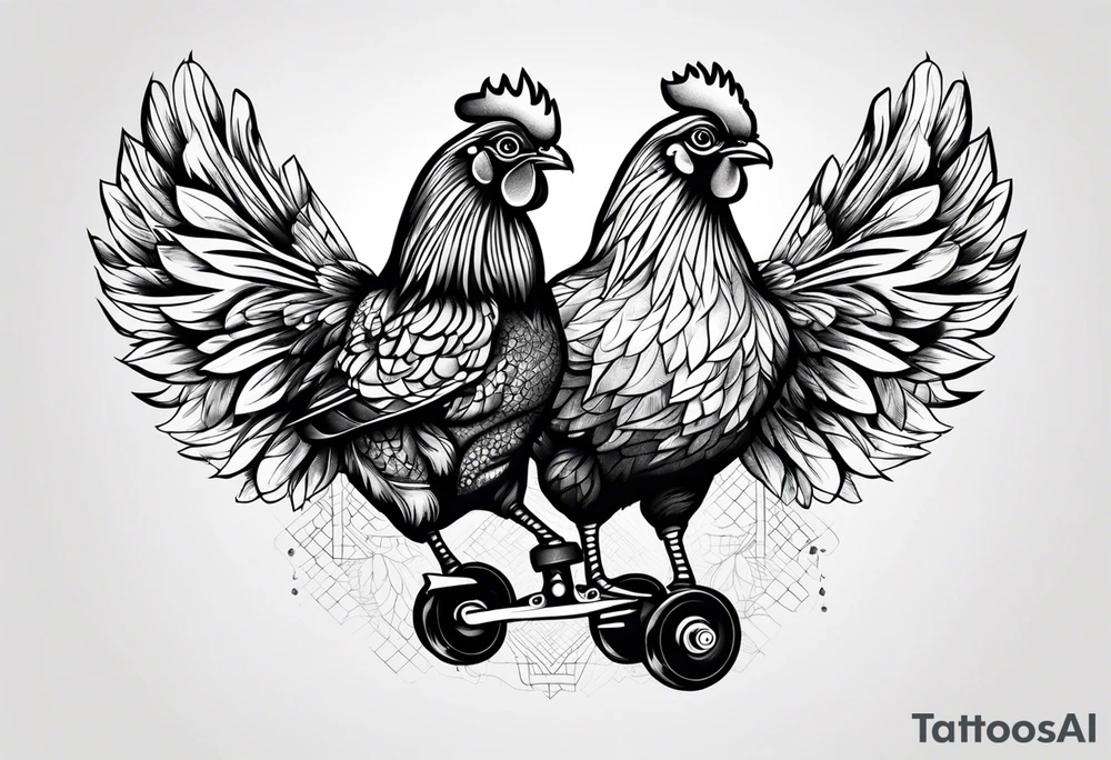 roller skaters chicken tattoo idea