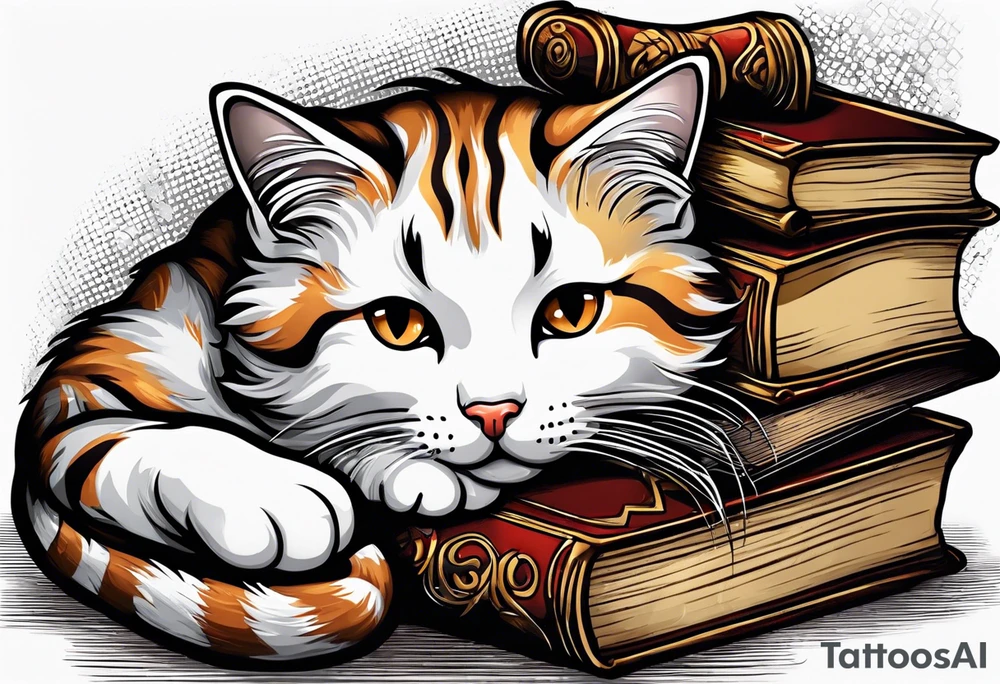 cat sleeping with a book sleeve tattoo tattoo idea