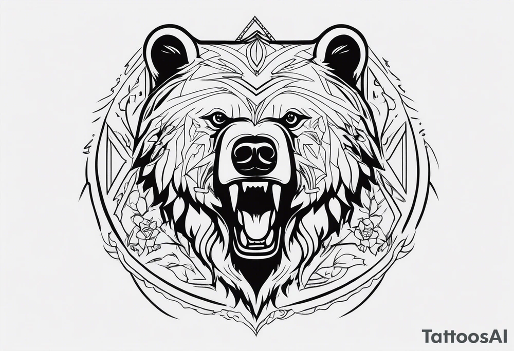 a russian wild bear with demonic signs tattoo idea