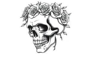 ornate skull adorned with crown of wild roses and thorns tattoo idea