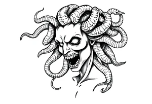 Scary Greek female god medusa with snake hairs tattoo idea