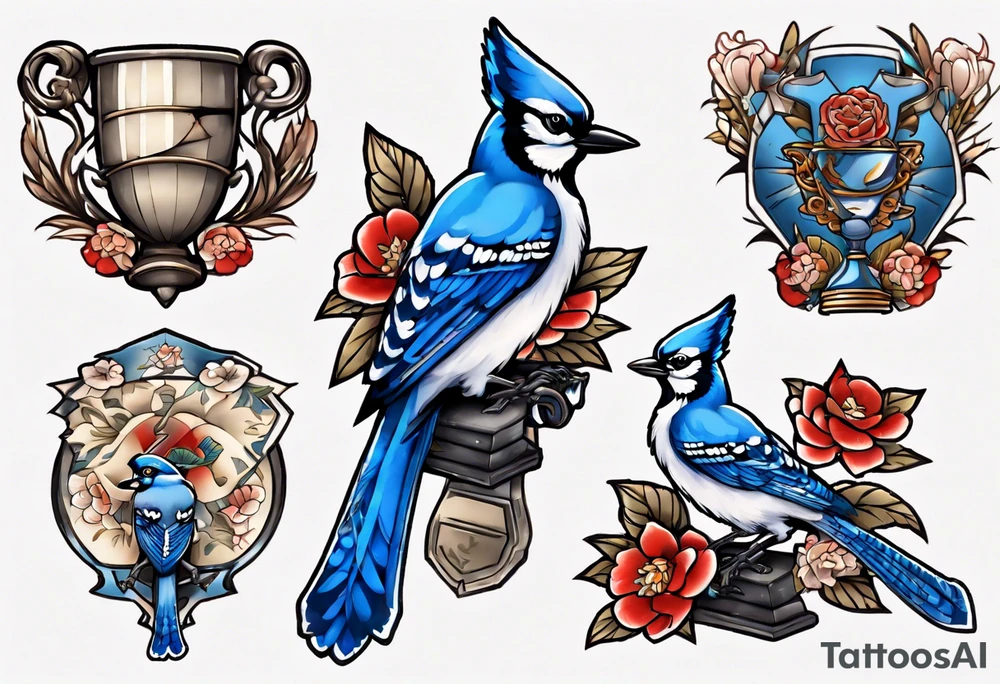 bluejay with trophy tattoo idea
